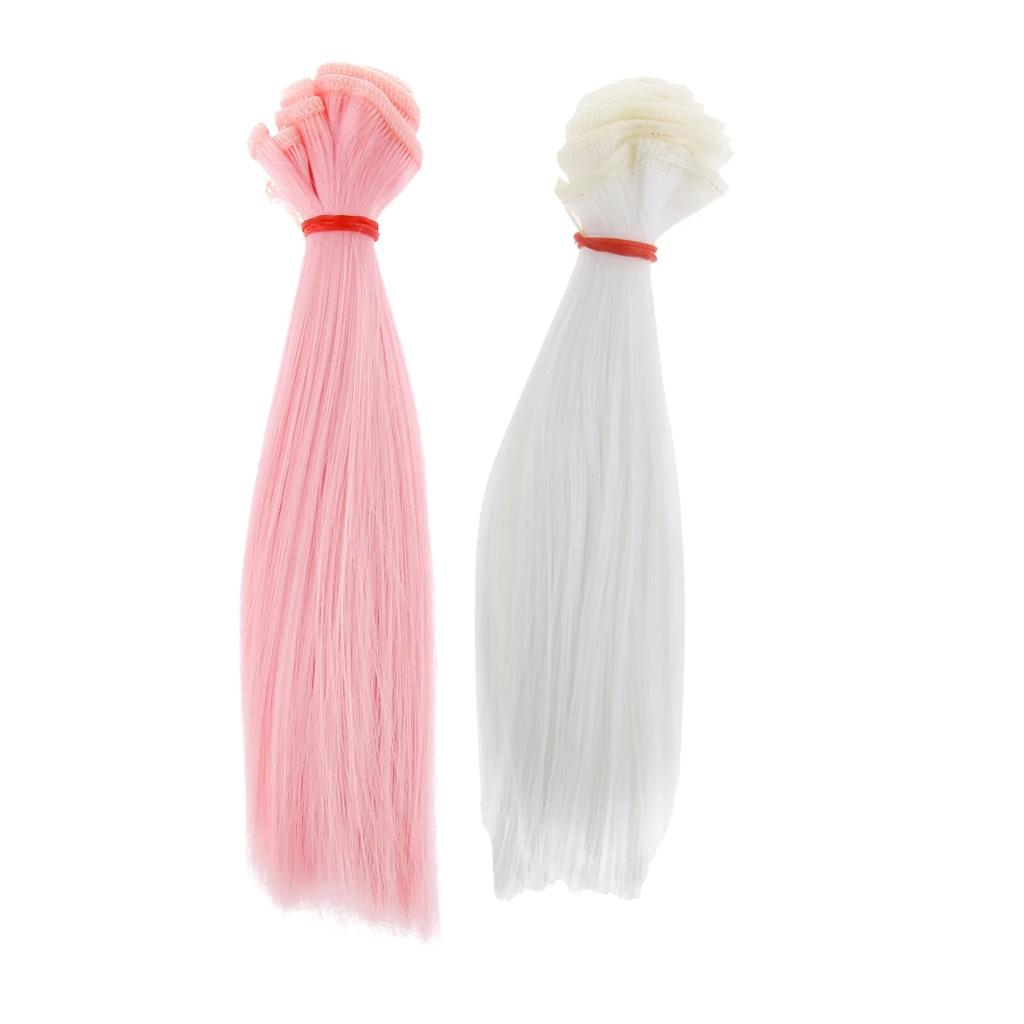 

7-9inch 1/3 1/4 1/6 BJD Doll DIY Wig Straight Hair For Girl Dolls Making and Repair Supplies (White & Pink)