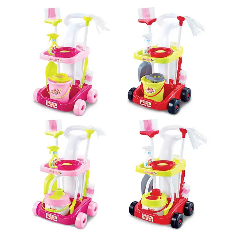 

Educational Simulation Cleaning Tool Set Vacuum Cleaner Bucket Housekeeper Cleaning Trolley Toy For Children