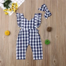 Детские комбинезоны для девочек, клетчатые топы с оборками, штаны, леггинсы, комплекты одежды из 2 предметов, От 6 месяцев до 3 лет