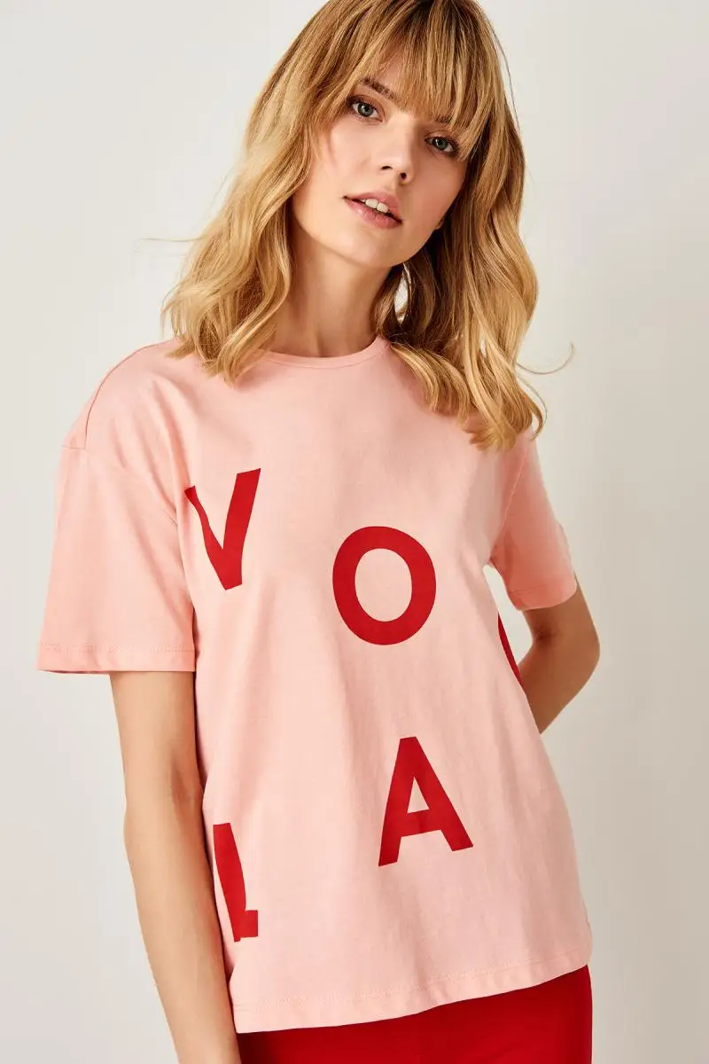 Trendyol порошок печатных Базовые Трикотажные футболки TWOSS19VG0174 | Женская одежда