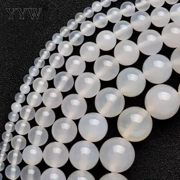 

Natural White Agates Stone Beads 4mm/6mm/8mm/10mm/12mm Round Ball Loose Beaded DIY Jewelry Accessories fit Bracelet Necklace