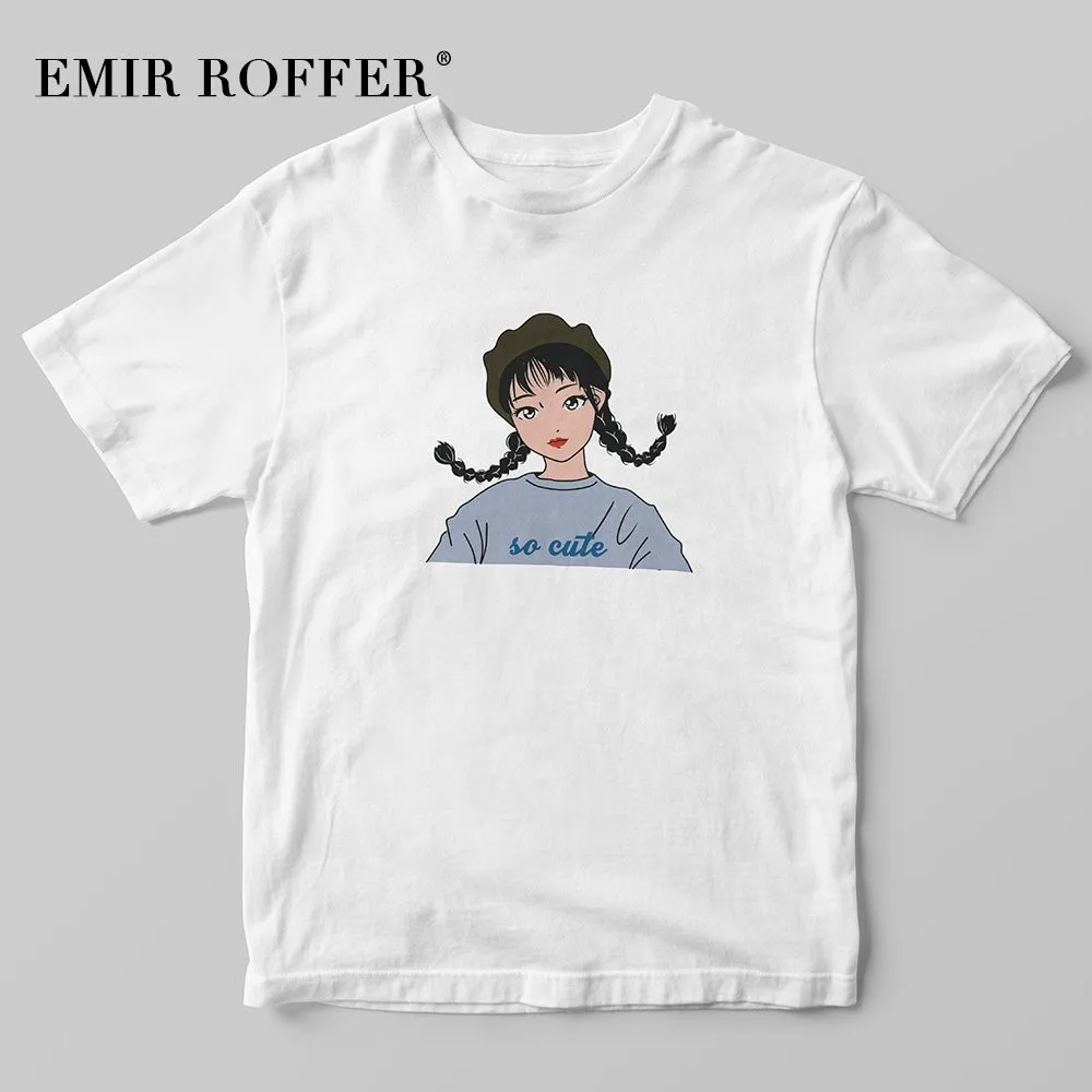 

EMIR ROFFER Fashion Girl Korean Shirt Female Print T-shirt Ulzzang Harajuku Kawaii Cute T Shirt Women Graphic Tee Summer Tops