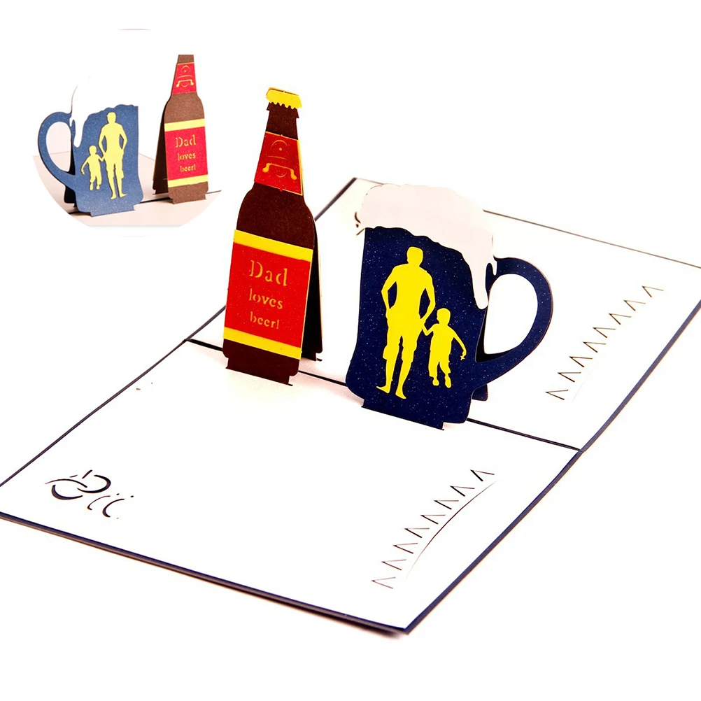 1 шт день отцов креативная поздравительная открытка 3D Pop Up Dad Loves Beers ручная работа