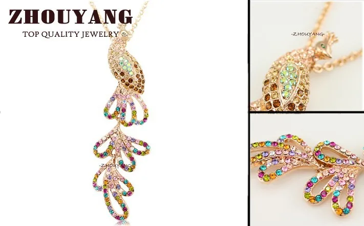 ZHOUYANG высокое качество ZYN296 Кристалл Peafowl розовое золото цвет кулон ожерелье ювелирные изделия австрийский кристалл