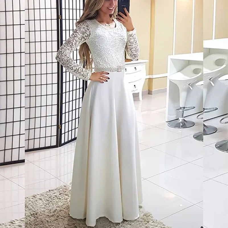

white lace long dress vestidos sexy kleider fashion woman clothes party patchwork long sleeve robe femme ladies dresses ukraine