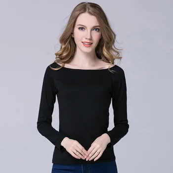 

2019 New Pattern Casual Solid Color Woman Upper Garment Long Sleeve T Shirt