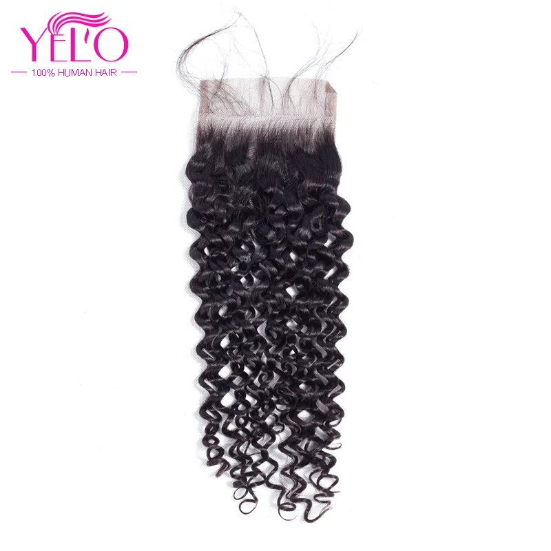 YELO Hair Malaysian Afro Kinky Curly Human Hair Weave Non Remy Hair Extensions 100% human hair color1B# 3 Bundles With Closure