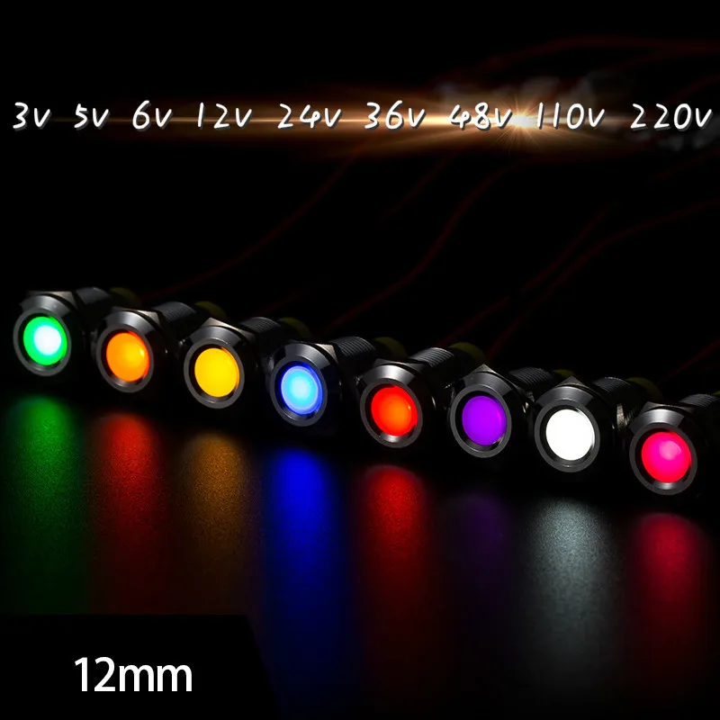 Free shipping 1PCS 12MM Purple, white, red, LED waterproof indicator light small LED Metal Indicator light