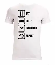 100% Мода 100% хлопок Slim Fit Top 2018 хлопок Eat Sleep Capoeira Crew Neck с коротким рукавом мужская футболка