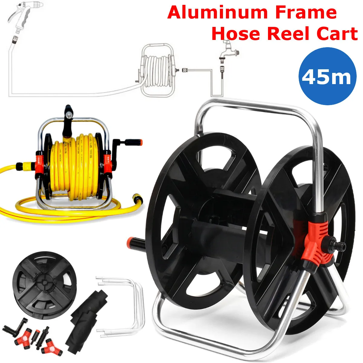 

Garden Hoses Reel Garden Pipe Storage Cart Pipe Exclude Winding Tool Rack Portable PP Plastic+Metal+Copper