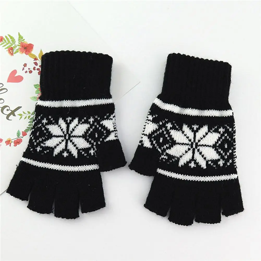 MISSKY женские перчатки вязаные полупальчиковые перчатки снежинки зимние теплые шерстяные перчатки для женщин