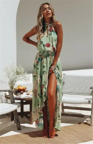 Женская летняя одежда в стиле бохо, длинное платье макси с принтом, одежда для вечеринок и клубов, Пляжное платье, сарафан