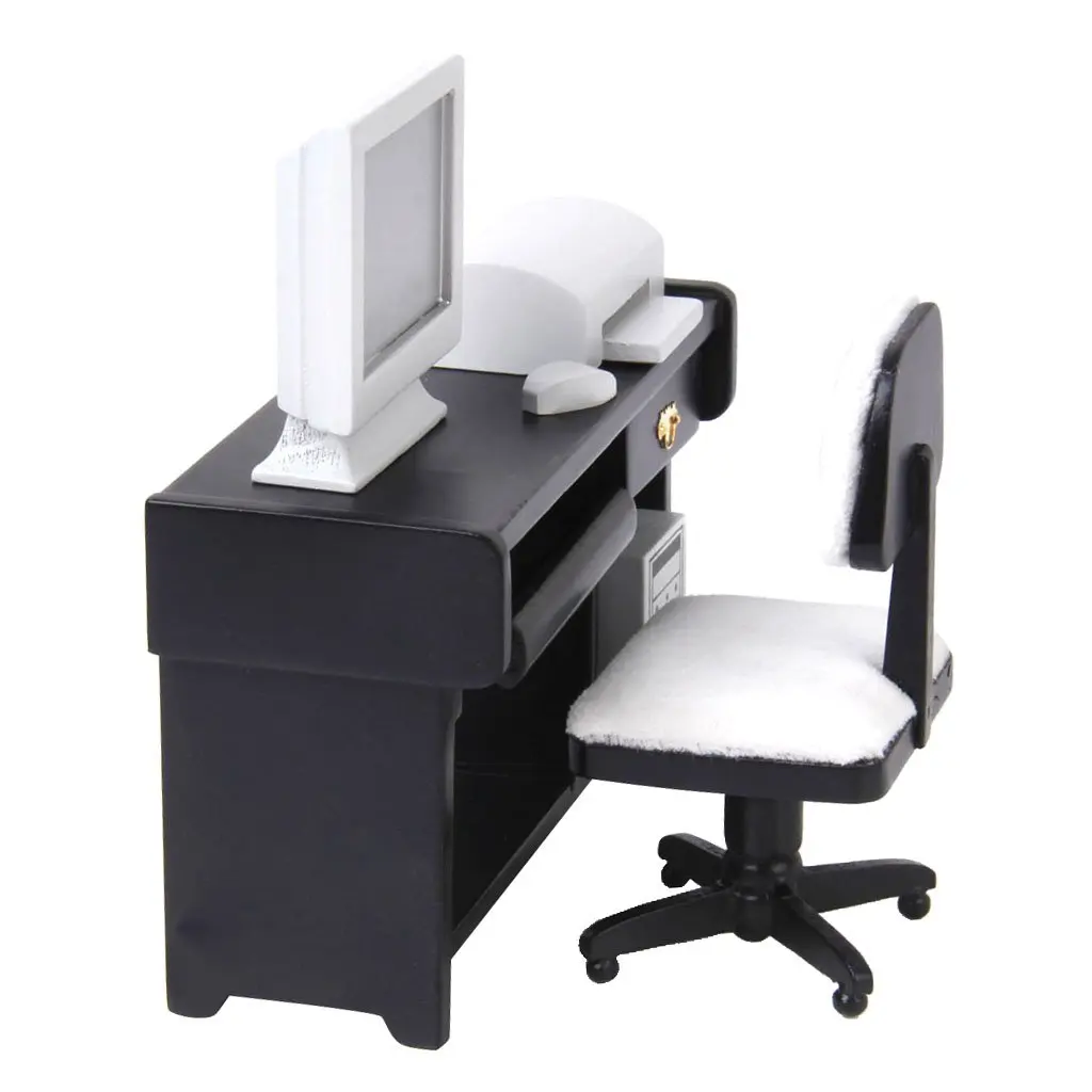 1/12 Miniature Computer Desk Chair Printer Doll House Furniture Role Playing Game Birthday Gift for Children Toddler Kids 1/12 Miniature Computer Desk Chair Printer Doll House Furniture Role Playing Game Birthday Gift for Children Toddler Kids