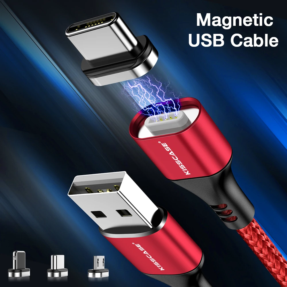 Магнитный кабель KISSCASE 1 м для Apple iPhone X 7 8 6 Xr Xs Max USB C Type Samsung S10 Lite Micro магнитное