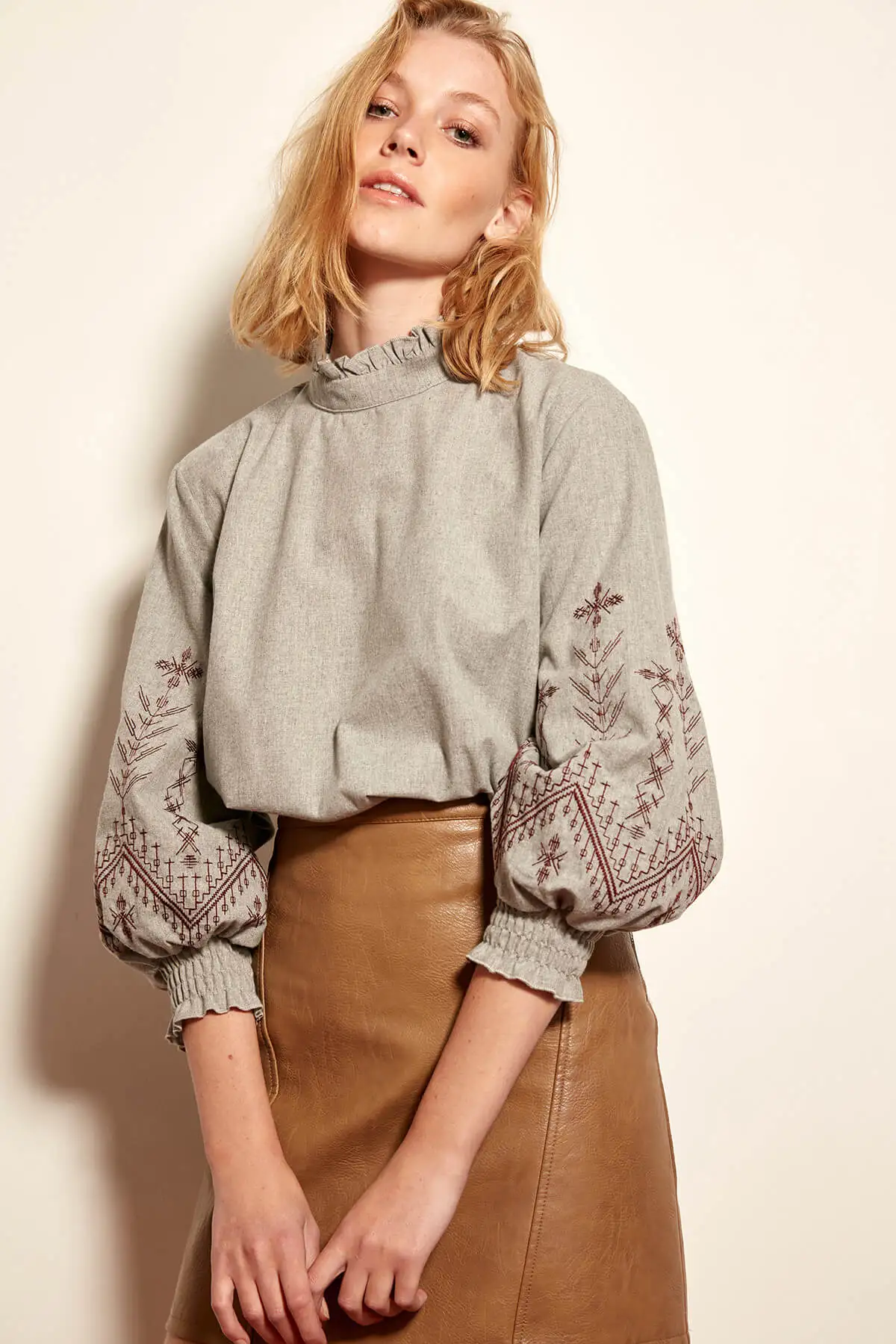 Trendyol Advanced Embroidery Blouse Gray TCLAW19EH0089Blouses & Shirts