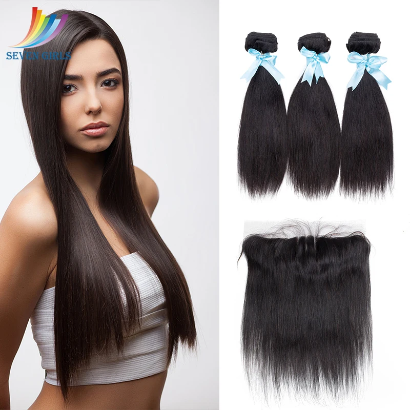 

Sevengirls Peruvian Natural Color S 100% Virgin Human Hair 3Bundles With 13*4 Lace Frontal Raw Hair For Women