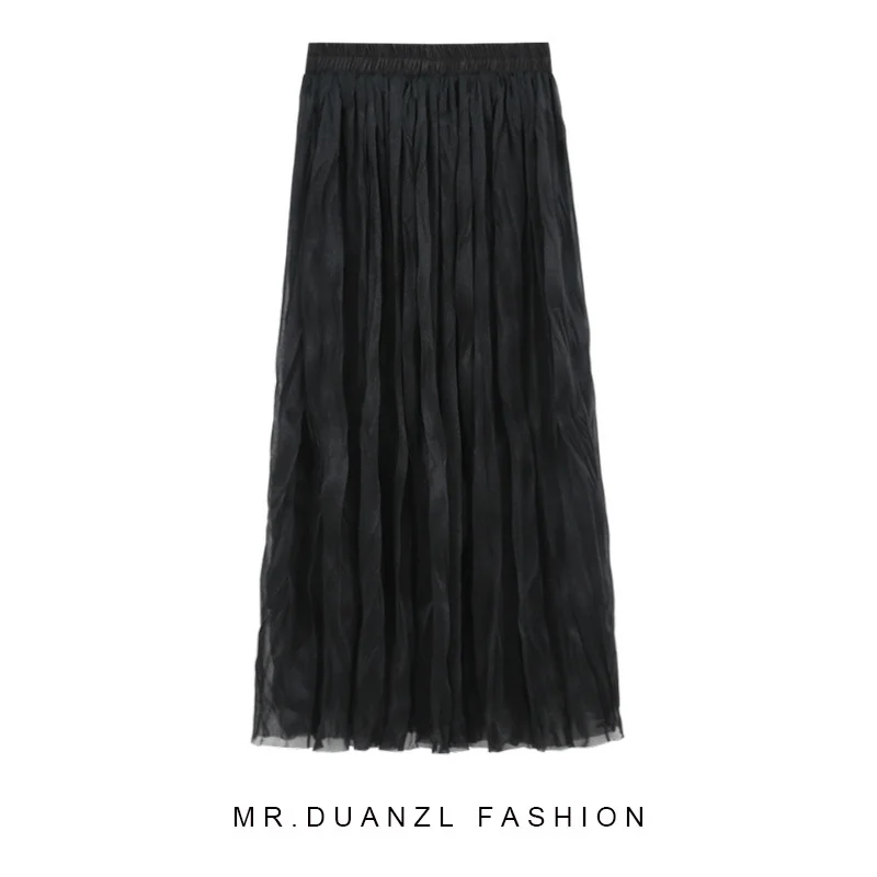 Летняя Элегантная Шелковая Юбка со складками, Женская юбка, длинные плиссированные юбки с высокой талией, свободные