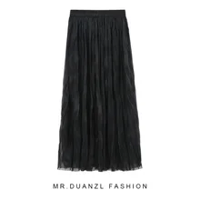 Летняя Элегантная Шелковая Юбка со складками, Женская юбка, длинные плиссированные юбки с высокой талией, свободные