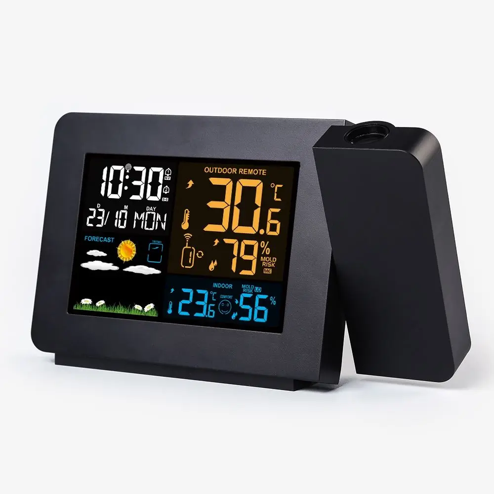 

Weather Station Alarm Clock with Projection Weather Monitor Calendar Backlight Clock Multi-functional Digital Colorful Screen