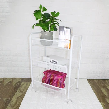 

Multifunctional 3 Tier Mesh Wire Storage Shelf Rolling Cart Kitchen Bedroom Bathroom Living Storage Rack Home Organizer