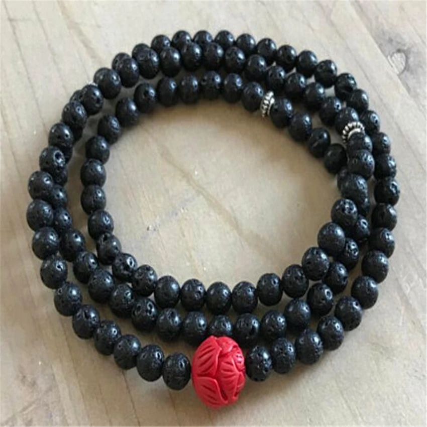 MONK obsidian beads Tibet silver carving bracelet Lucky yoga Gemstone Chakas