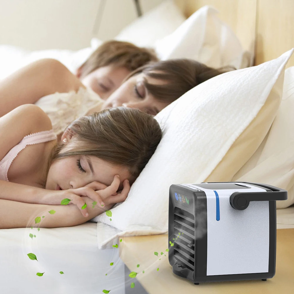 

Portable Fan USB Rechargeable Mini Air Conditioner Air Cooler Fans Soothing LED Light Cooler The Quick Cooler