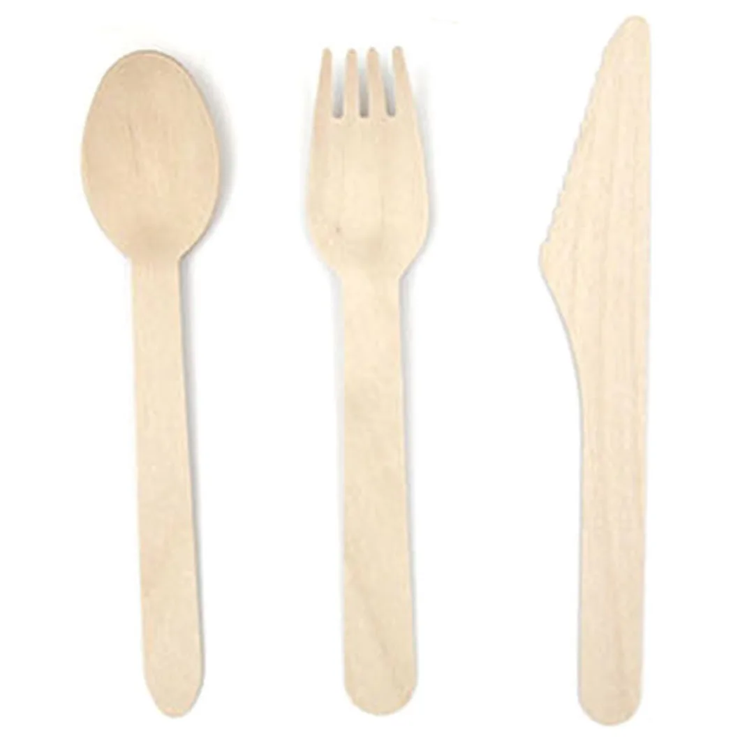 

100Pcs Wooden Disposable Cutlery Forks Spoons Party Dessert Utensils Tableware Wooden Fork Flatware Wood Cutlery Pitchfork