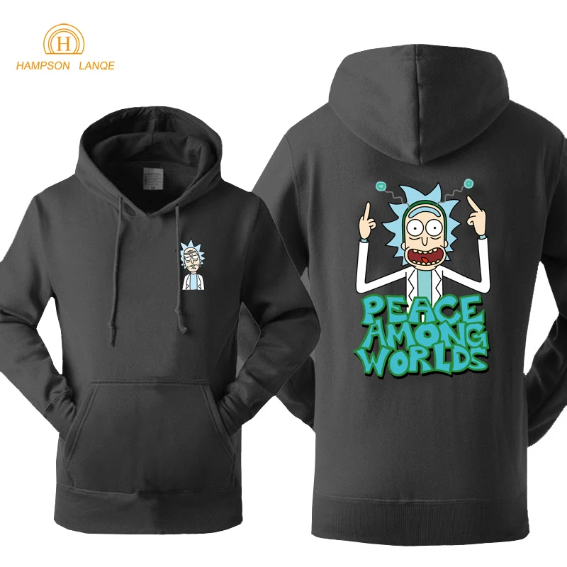 Science Moive Hoodie Rick and Morty Peace Among Worlds Print Funny Hoodies 2018 Spring Autumn Sweatshirts Men Warm Fleece Jacket | Мужская