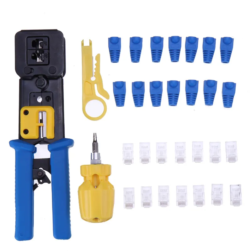 

Ethernet Communication Cable Tester Kit Crimp Crimper Pliers 103pcs 6P/8P Connector Modular Plug Tool Set for Network Cable