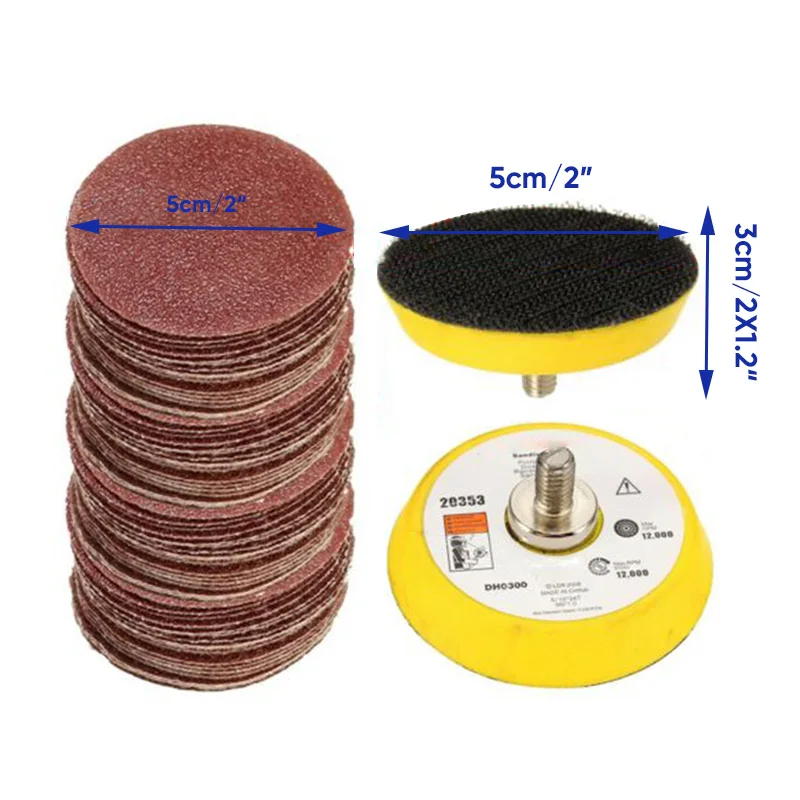

100pcs 5cm/2'' Sanding Disc + Polishing Plate + M6 Drill Adapter