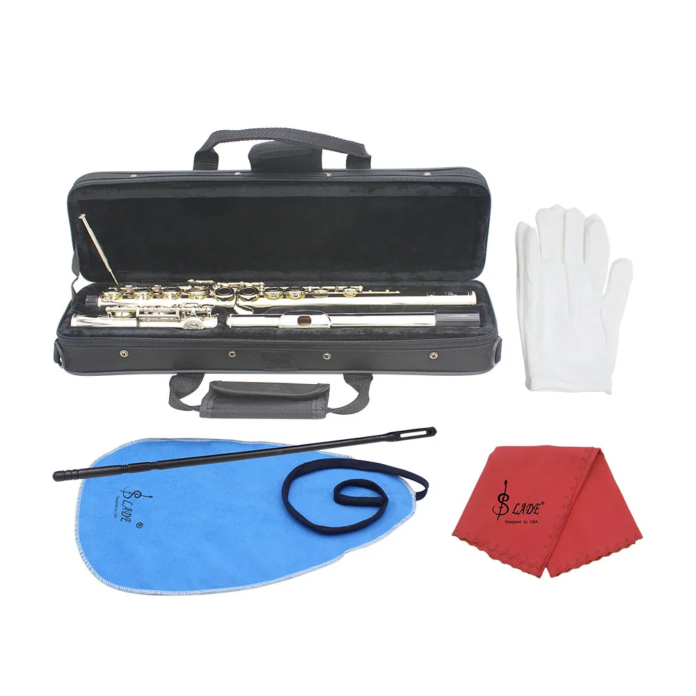 

SLADE 16 Hole Flute Western Concert C Key Cupronickel Flute Instrument Musical Instruments Professional + Cleaning Cloth +Gloves