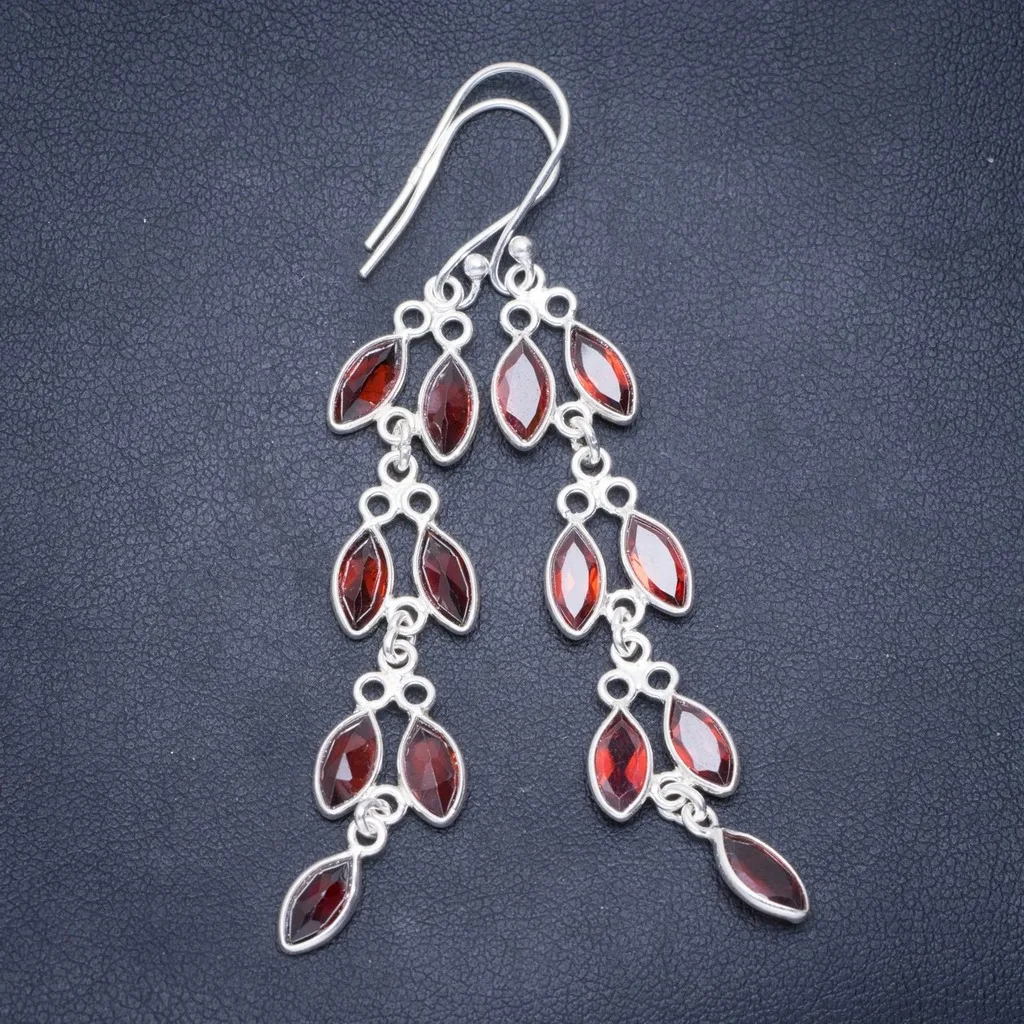 

Natural Garnet Handmade Unique 925 Sterling Silver Earrings 2.75" A0985