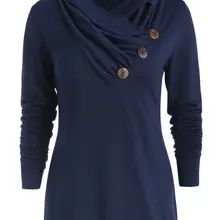 Wipalo модная Женская Асимметричная футболка с воротником-хомутом и пуговицами, Женская Повседневная Однотонная футболка с длинным рукавом, весенний женский топ