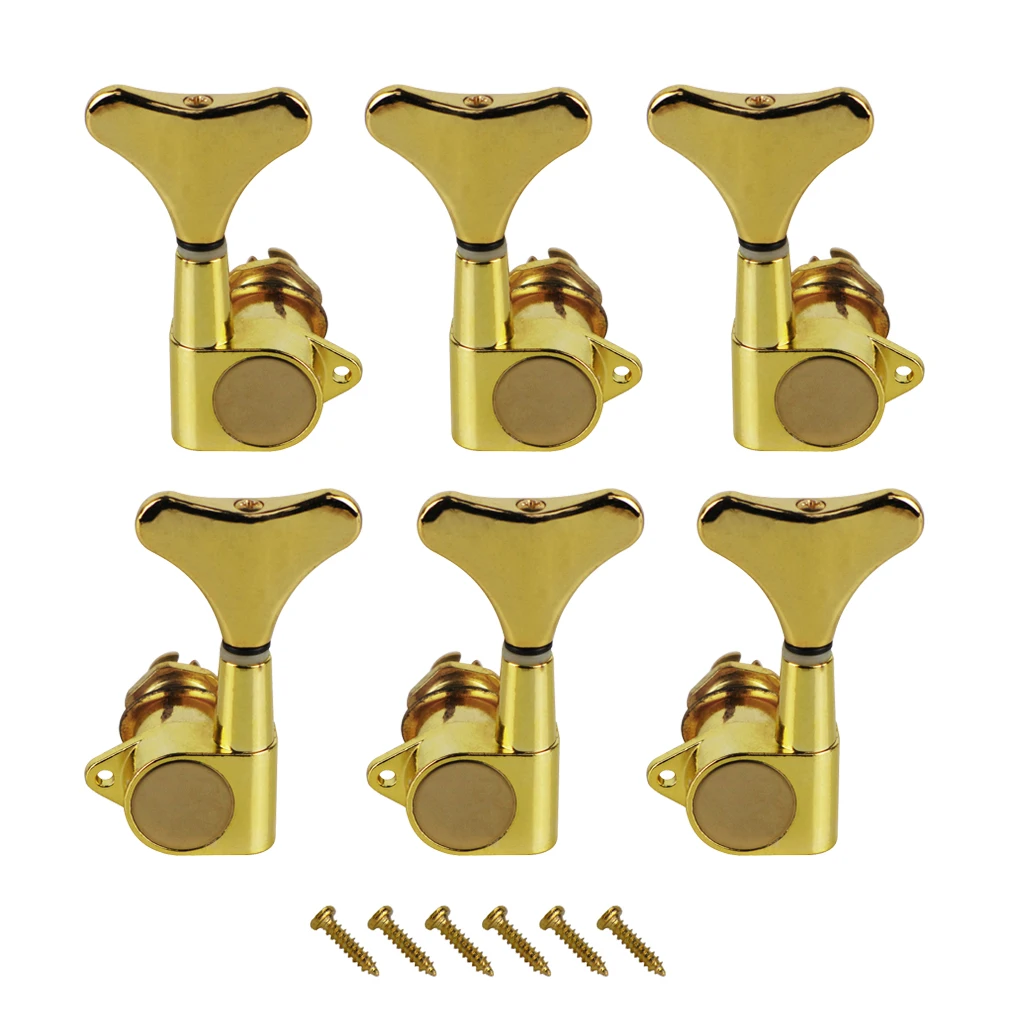 FLEOR 6PCS Metal Electric Bass Machine Heads Tuner Tuning Keys Pegs 3L3R Golden for Guitar 5/6 Strings | Спорт и развлечения