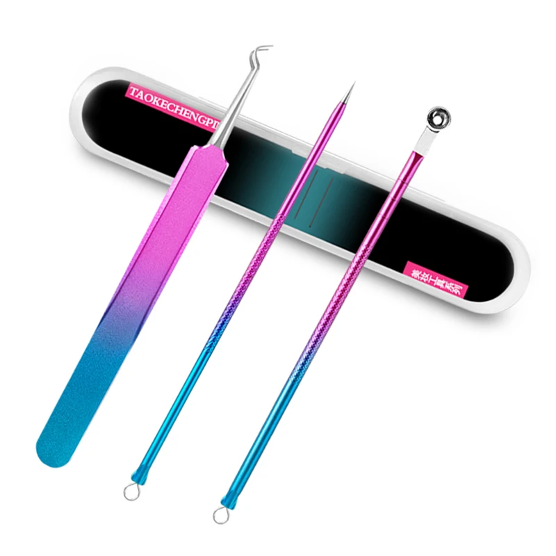 3pcs/set colored Acne needle acne extractor set bending curved scorpion facial care tool to blackhead remover | Красота и здоровье