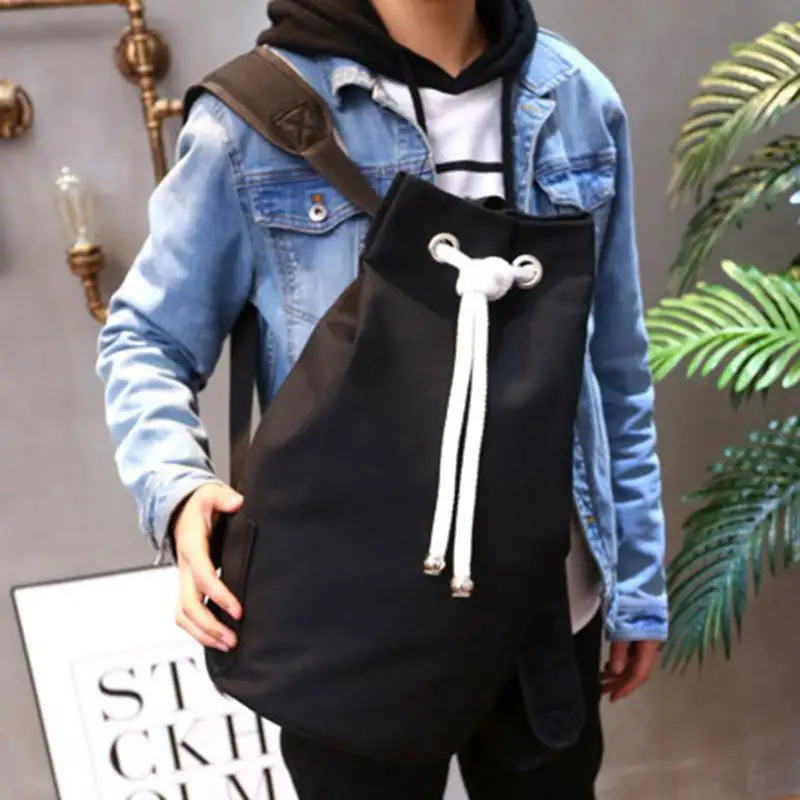 

Casual Men Canvas Large Capacity Barrel Backpack Sport Outdoor Backpack