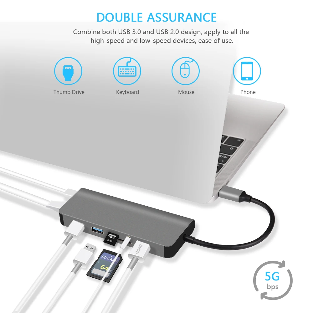 Redlai USB C HUB Type to HDMI 3 5 мм аудио RJ45 0 PD SD/TF Card Reader адаптер для MacBook 12 &quotAir Pro 2018 13 15