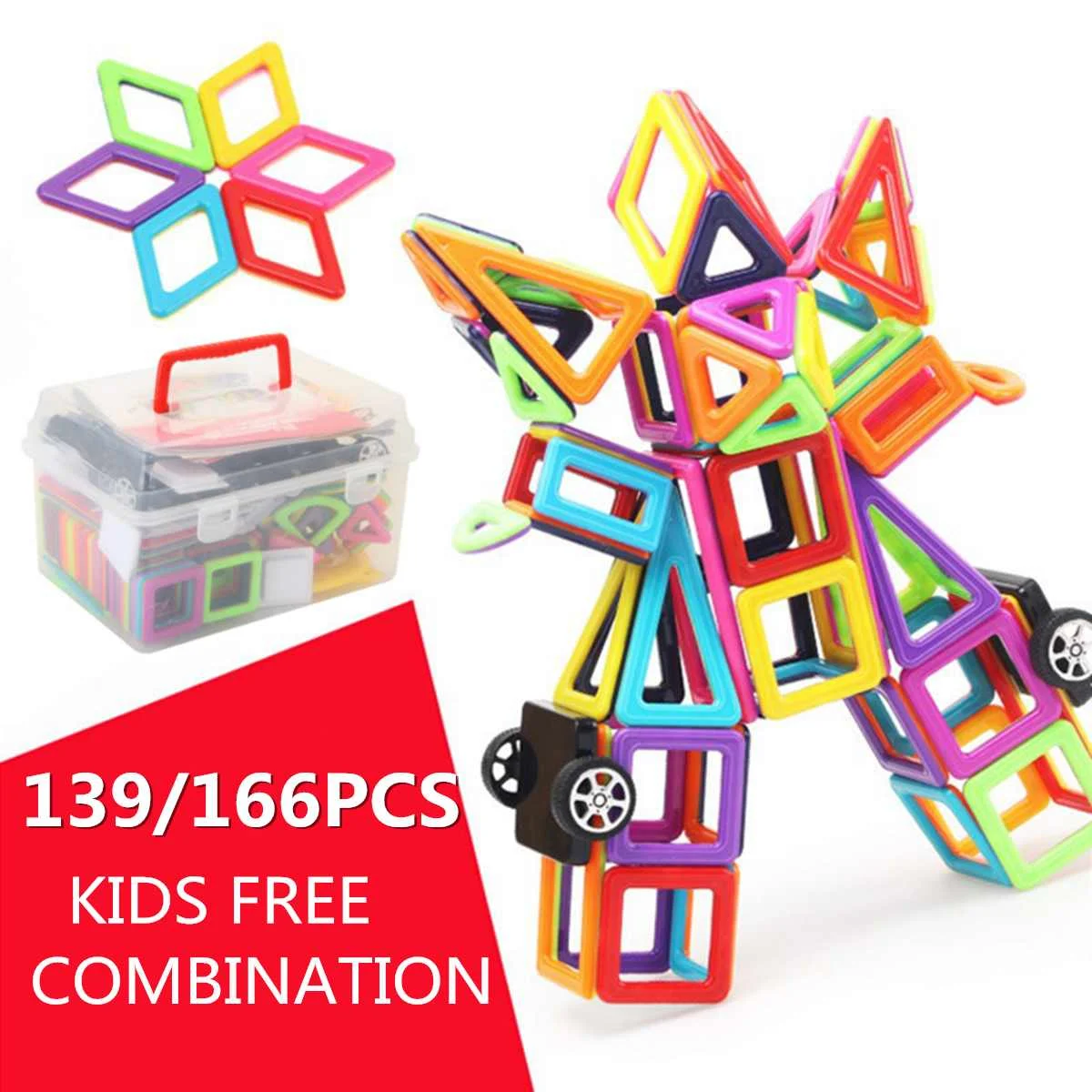 

3D Bricks 139/166PCS Magnetic Building Blocks Tiles Educational Toy Set Kids Gifts Building Construction Model Toys Accessories