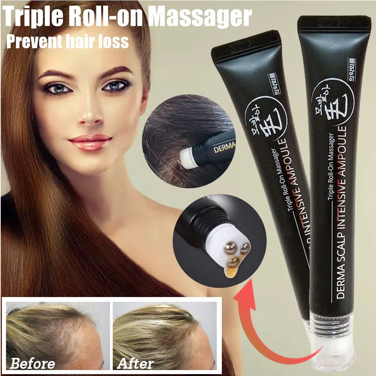 

20ml Hair Growth Serum Derma Scalp Intensive Ampoule Triple Roll Massager Fast Regrow Hairline Hair Loss Essence