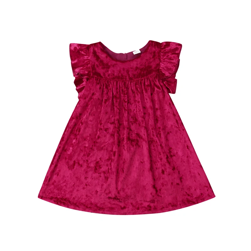 

Focusnorm New Fashion Toddler Kids Baby Girls Velvet Ruffles Tutu Princess Party Dress Flying Sleeves 1-6T