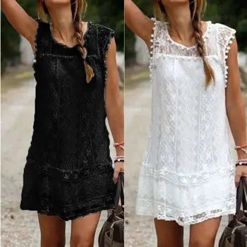 

New Women Ladies Fashion Casual Summer Solid Lace Dress Short Sleeve Short Dress Party Cocktail Clubwear