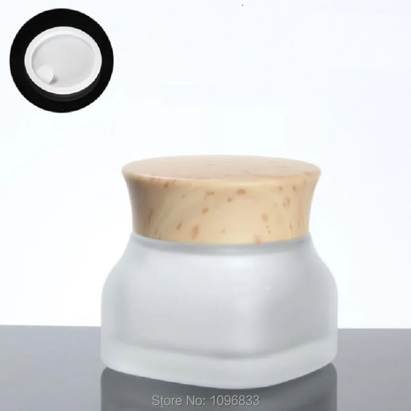 

50G Frosted Glass Cream Jar With Bamboo Design Pattern Cap Glass Cosmetic Container Jar for Cream Glass Packing Bottle 8pcs/Lot