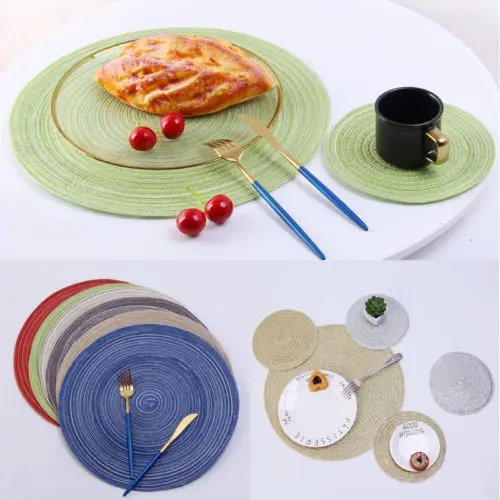 

18/36cm Round Woven Fabric Placemats Table Setting Place Mats Dining Room Foldable Round Pads Mat