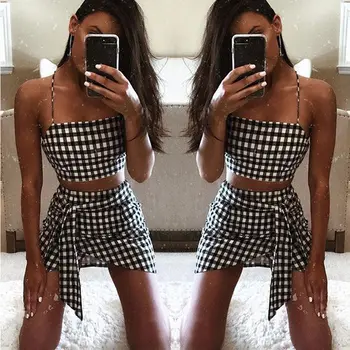 

Fashion Ladies Summer Women Bodycon 2 Piece Crop Top Skirt Outfit Set Party Club