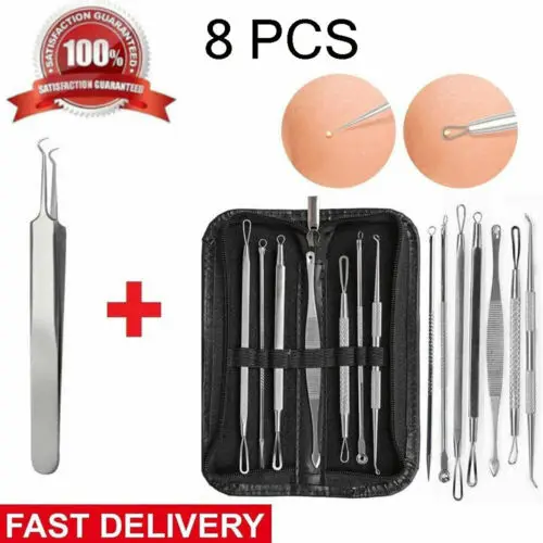 

8PCS Blackhead Acne Pimple Blemish Extractor Remover Tool Kit Curved Tweezers