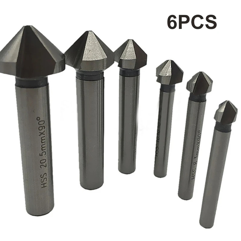 

6Pcs/Set 90 Degree 3 Flute HSS Chamfer Chamfering Countersink Endmill/Cutter Bit