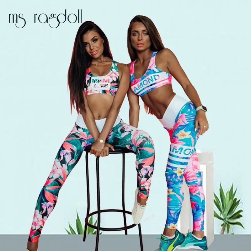 Floral Print Women Fitness Set Female Yuga Suit Tracksuit