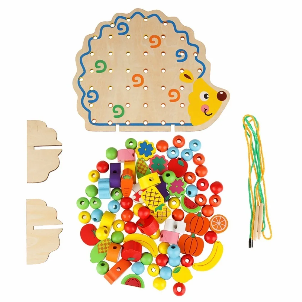  Baby Learning Toy Wooden Fruit Vegetable String Rope Education Hand Brain Tool for kids educational