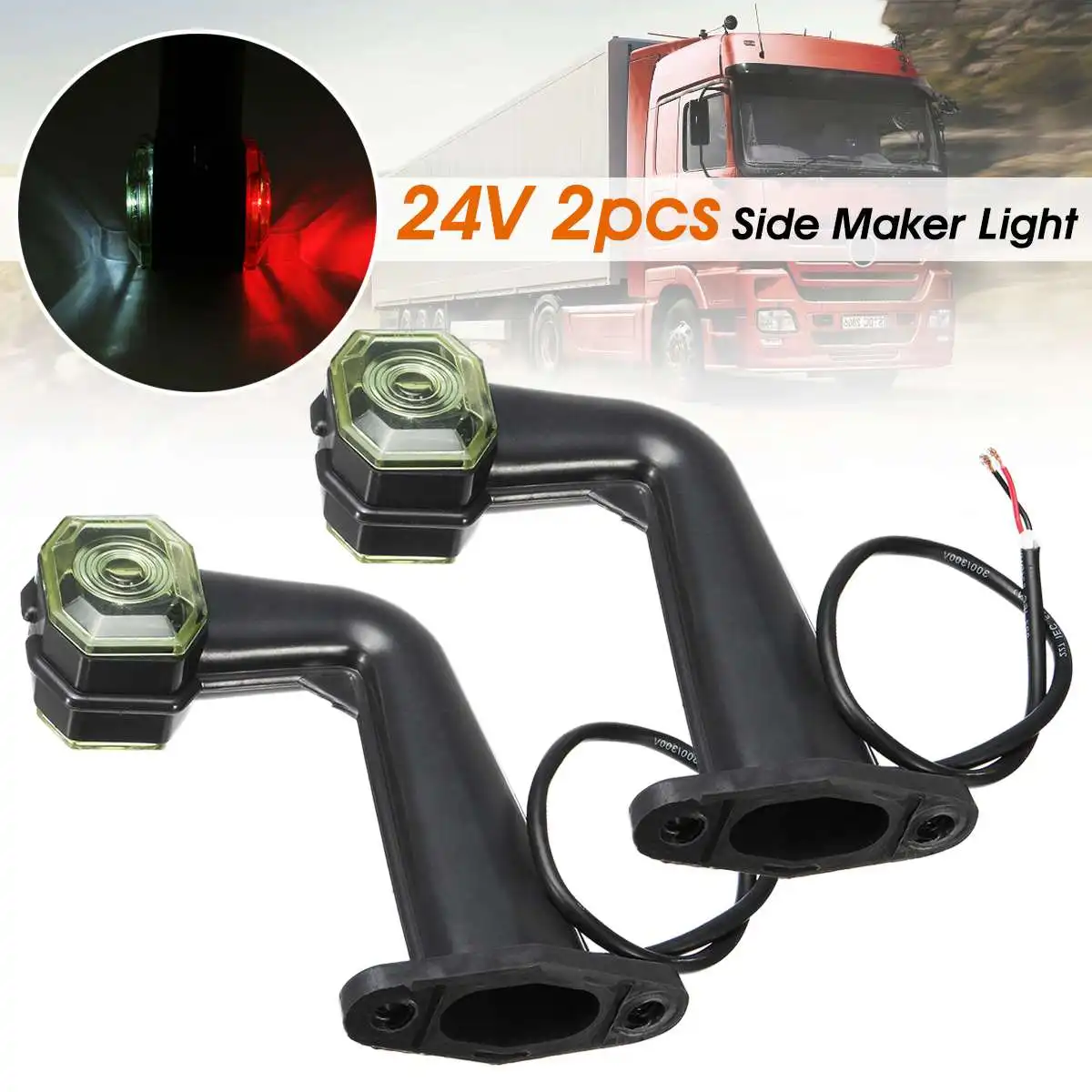 Pair 2 LED 24V Truck Elbow Side Marker Light Indicator font b Lamp b font Side