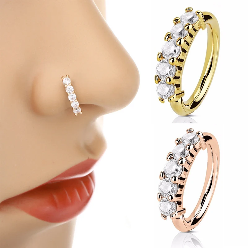 

Hot Nose Ring Ear Hoop Cartilage Earring Crystal Stainless Steel Gold Silver Rose Body Jewelry